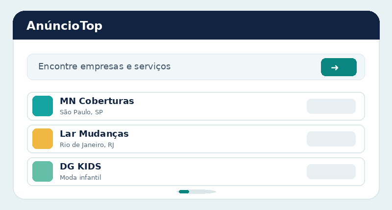 Animação ilustrativa da busca e apresentação de empresas no AnúncioTop